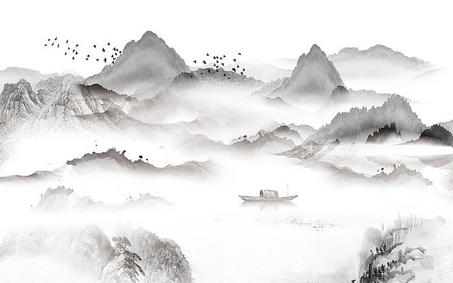  ����ˮīɽˮ����ǽ PSD