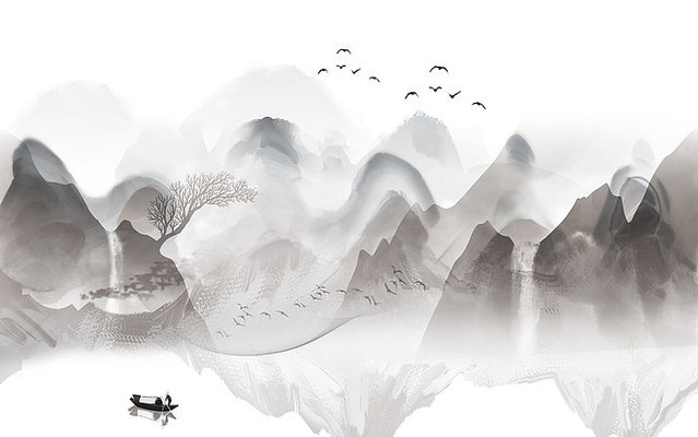 ��������ʽɽˮ����ǽ PSD