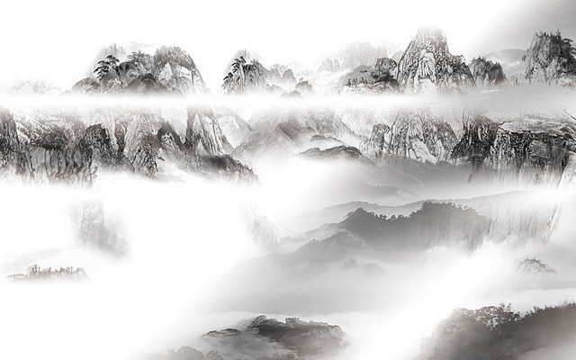  ��ʽˮīɽˮ����ǽ PSD