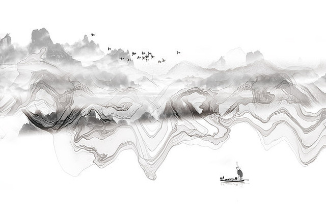 ����ˮī�⾳ɽˮ����ǽ PSD