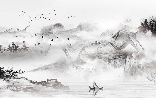 室内水墨意境山水背景墙 室内水墨意境山水背景墙