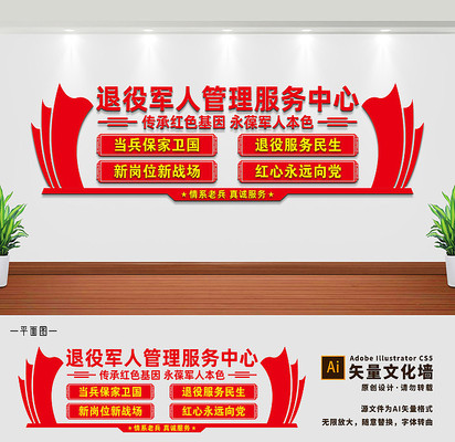 退役军人管理服务中心文化墙 退役军人管理服务中心文化墙