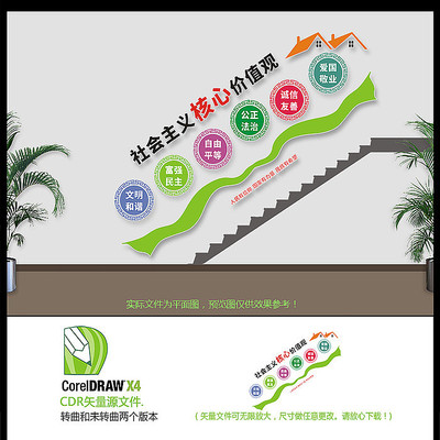 党建核心价值观楼道文化墙设计 党建核心价值观楼道文化墙设计