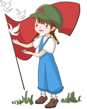 国旗卡通画小女孩图片