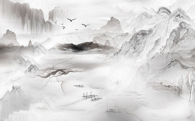 ����ˮī�⾳ɽˮ����ǽ PSD