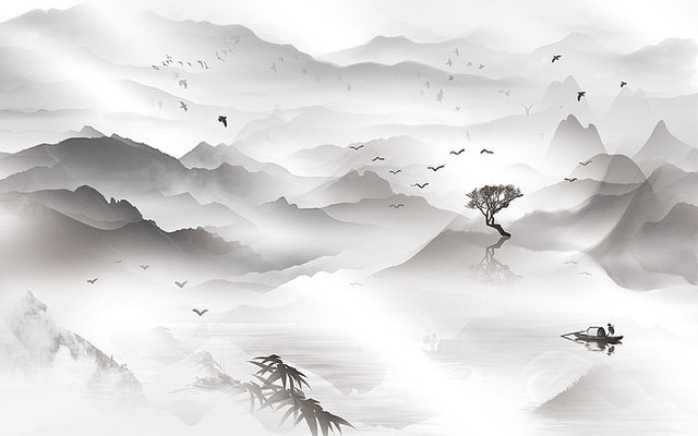 室内抽象意境水墨山水背景墙 室内抽象意境水墨山水背景墙