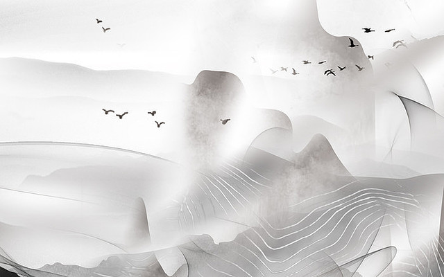  ����ˮī�⾳ɽˮ����ǽ PSD