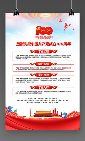 建党100周年党史学习教育展板海报