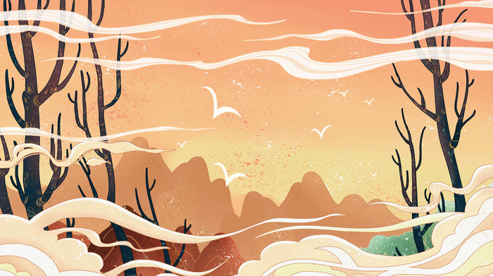 国潮插画山水祥云 国潮插画山水祥云