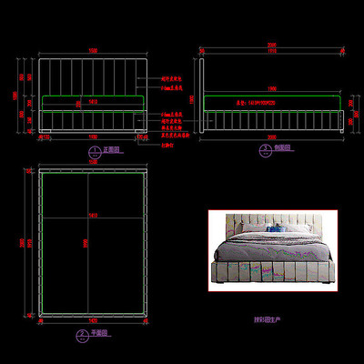 真皮软包床双人床CAD床家具图库 真皮软包床双人床CAD床家具图库