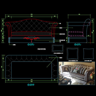 美式家具布艺沙发CAD三人沙发图库 美式家具布艺沙发CAD三人沙发图库
