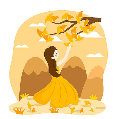 橘黄色秋日小女孩摘银杏叶 橘黄色秋日小女孩摘银杏叶