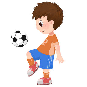卡通手绘踢足球的小男孩