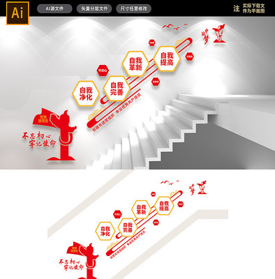 党支部楼梯文化墙 党支部楼梯文化墙