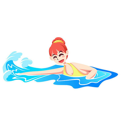 游泳小女孩插画元素 游泳小女孩插画元素