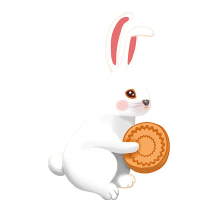 卡通兔子抱着月饼元素中秋节 卡通兔子抱着月饼元素中秋节
