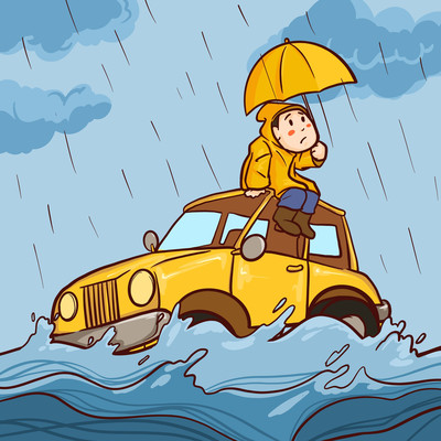 黄色男孩洪水被困车辆 黄色男孩洪水被困车辆