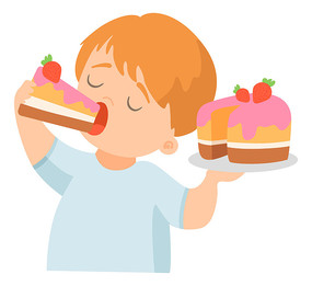 吃蛋糕的小孩卡通高清png免抠元素