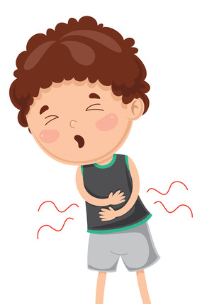 腹部疼痛的男孩手绘