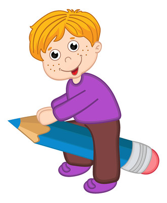 手绘卡通男孩抱着铅笔 手绘卡通男孩抱着铅笔