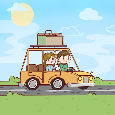 蓝色国庆男孩女孩自驾出游-元素 蓝色国庆男孩女孩自驾出游-元素