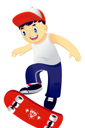卡通玩滑板跳跃的男生 卡通玩滑板跳跃的男生