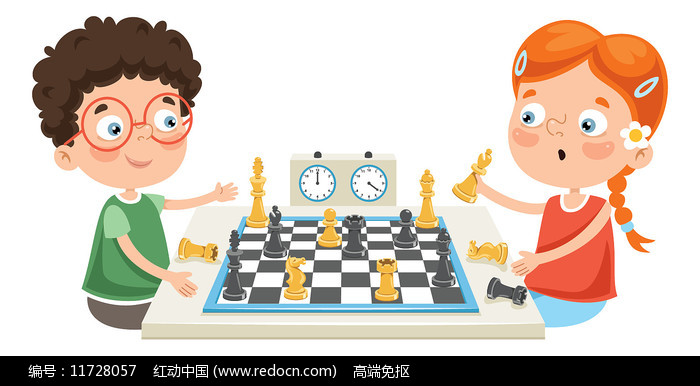 两个小伙伴在下国际象棋图片