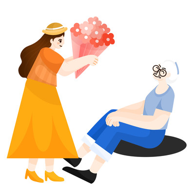 原创女孩给老人送花 原创女孩给老人送花