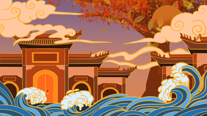 原创中国风地标古建筑插画元素