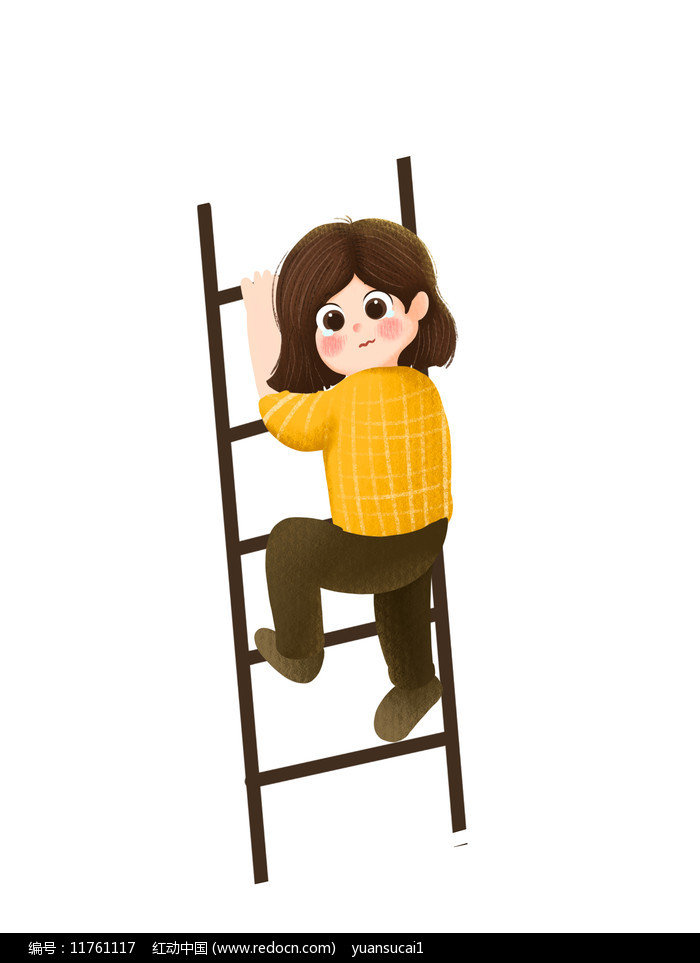 卡通手绘在爬梯子的女孩