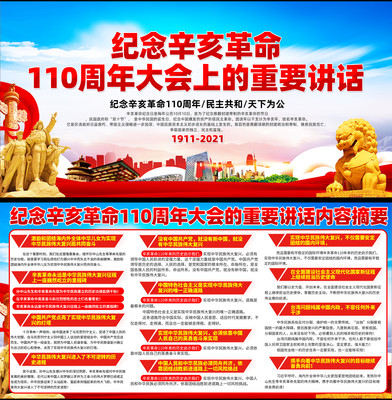 纪念辛亥革命110周年大会重要讲话展板 纪念辛亥革命110周年大会重要讲话展板