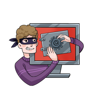 紫色简笔电脑安全锁诈骗网络安全插画 紫色简笔电脑安全锁诈骗网络安全插画