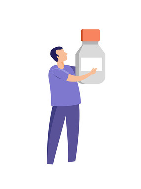 卡通手绘抱着药瓶的医生护士