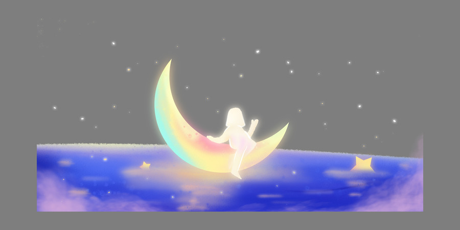 梦幻海洋月亮手绘插画元素png PNG