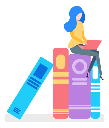 坐在书上的女人卡通高清png免抠元素 坐在书上的女人卡通高清png免抠元素