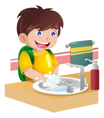 卡通在洗手池洗手的男孩 卡通在洗手池洗手的男孩
