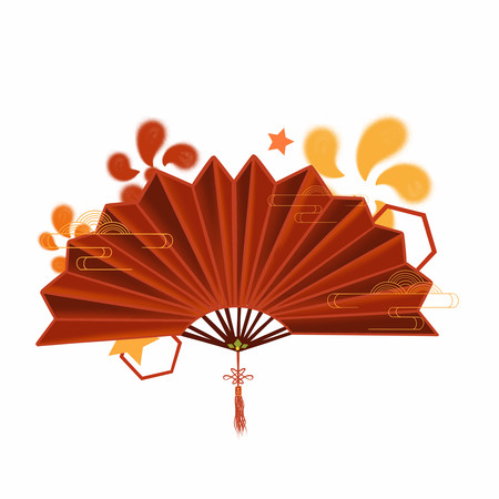 原创中国风红色扇子祥云元素 原创中国风红色扇子祥云元素