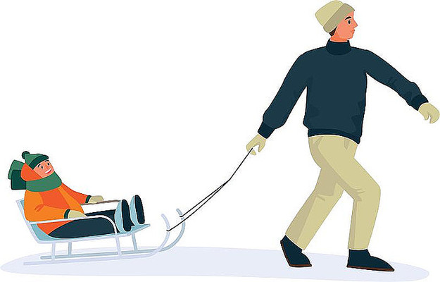 冬天拖行滑雪运动滑行卡通扁平元素 冬天拖行滑雪运动滑行卡通扁平元素