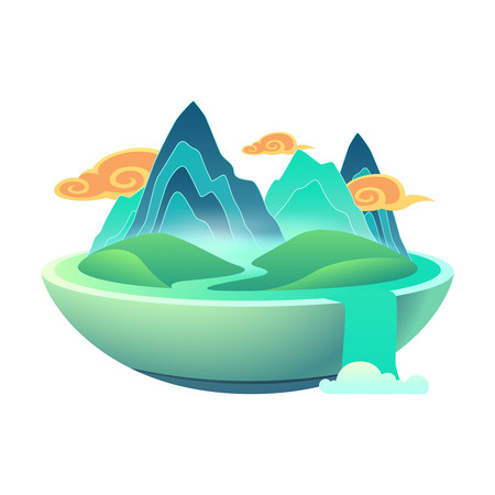 碗中的山水插画元素 碗中的山水插画元素
