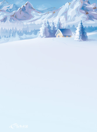 雪山松树小屋雪景冬日插画 雪山松树小屋雪景冬日插画