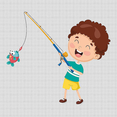 男孩钓竿开心钓鱼 男孩钓竿开心钓鱼