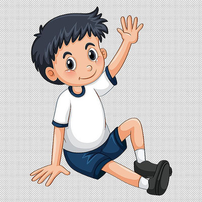 男孩坐着举手 男孩坐着举手