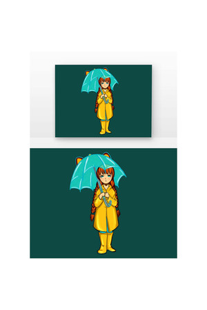 小女孩雨伞 PNG