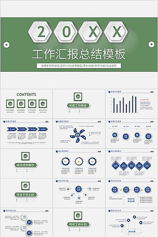 ��ɫ�������㱨�ܽ�PPTģ��