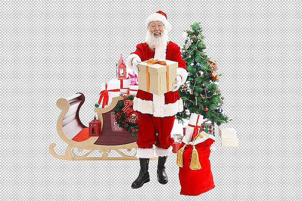 一个圣诞老人在派发圣诞礼物