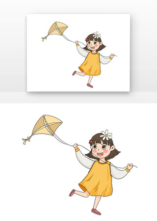 放风筝的黄衣女孩插图 放风筝的黄衣女孩插图