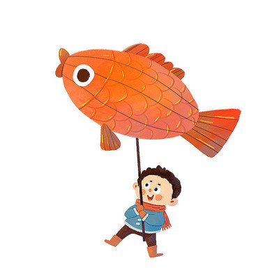 元宵节元宵灯男孩拿着鱼花灯 元宵节元宵灯男孩拿着鱼花灯