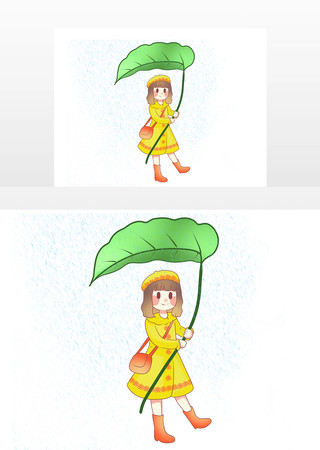 下雨天打树叶的儿童 下雨天打树叶的儿童