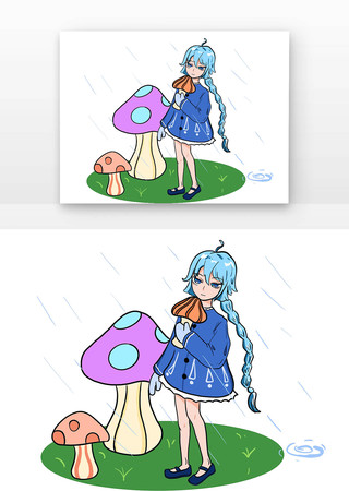 蘑菇和儿童手绘插画 蘑菇和儿童手绘插画