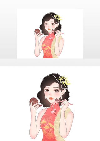 在化妆的旗袍女孩 在化妆的旗袍女孩